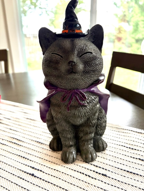 Other - Halloween Cat Figurine with Purple Cape and Black Hat